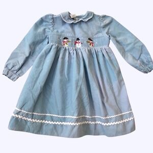 Collection Bebe Dress Light Blue Smocked Snowman Corduroy 18M